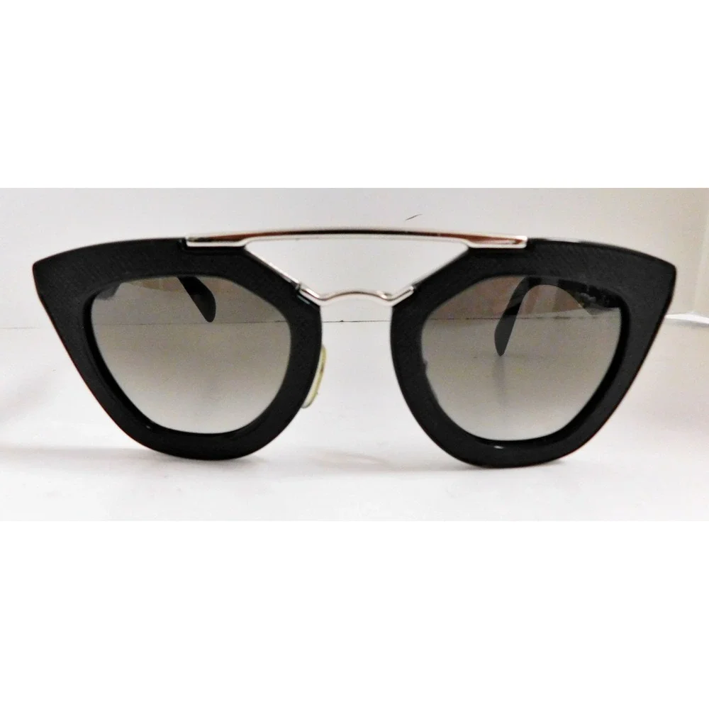 PRADA 14S Cinema ORNATE SAFFIANO LEATHER PR14SS Black‎ Sunglasses Triangle Logo